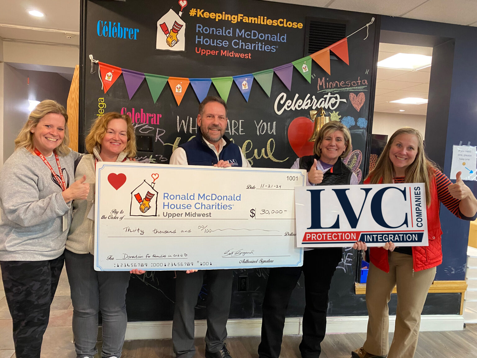 Rmhc Cheque LVC Companies Donates to Ronald McDonald House Charities
