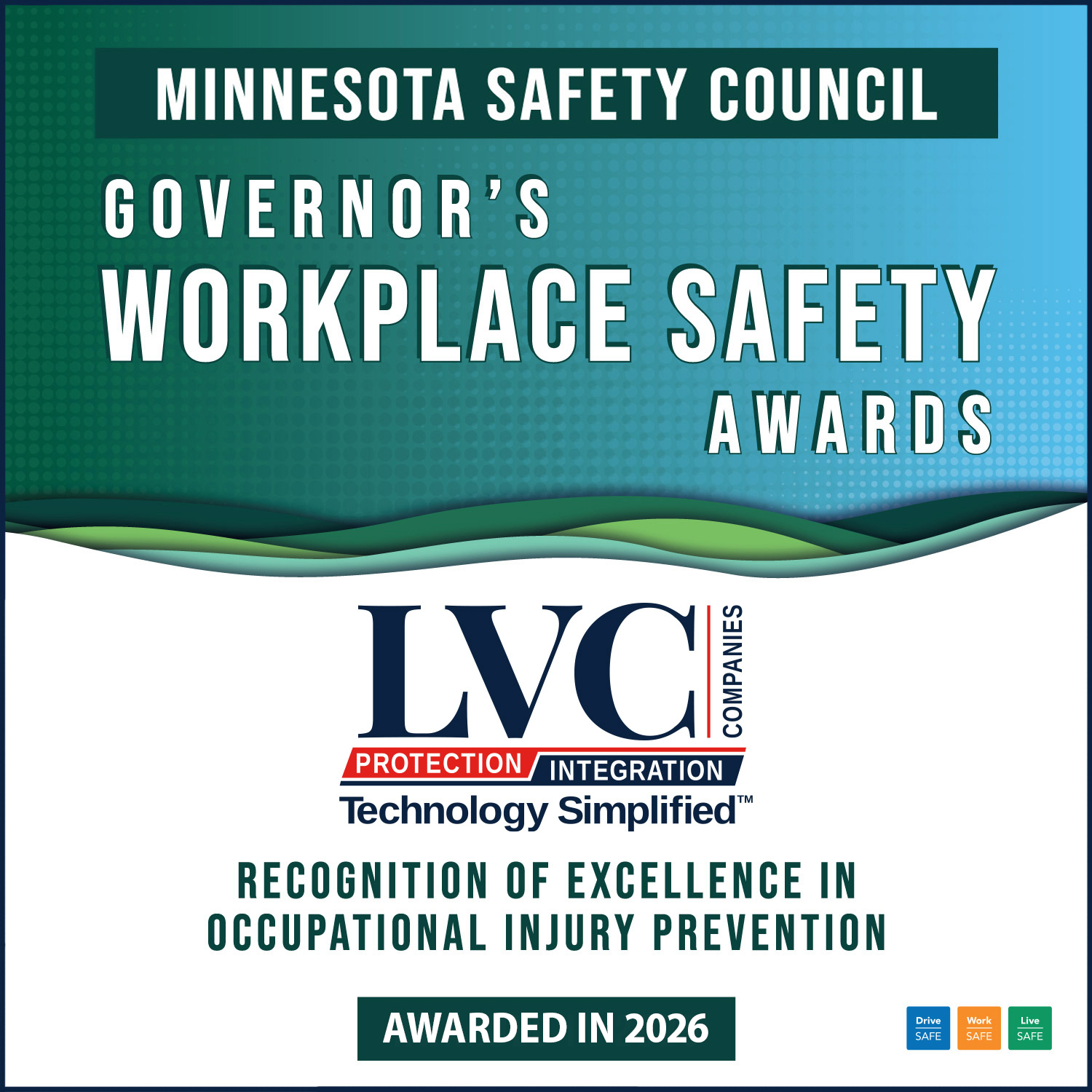 certificate of recognition of LVC Companies earning MN Governor's Workplace Safety honors