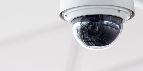 Closeup,Of,White,Dome,Type,Cctv,Digital,Security,Camera,Installed